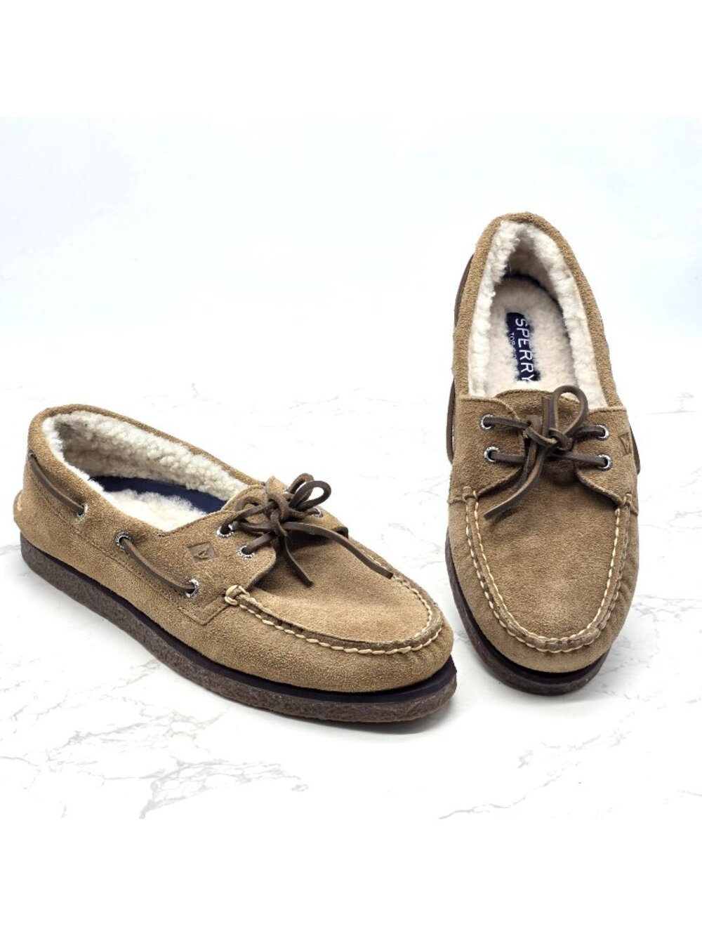 Sperry Top-Sider AO 2 Eye Winter Boat Shoes Men 8.5 M Brown Leather Shearling